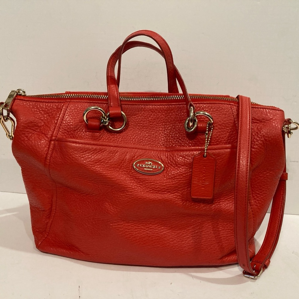 Coach Colette Red Pebbled Leather Satchel Crossbody Purse